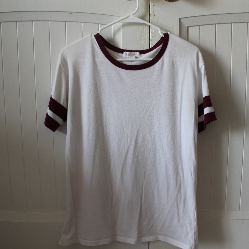 Forever 21 White and Maroon Striped T